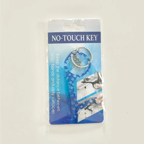 No-Touch Key and Door Handle Opener Keychain Blue Pattern Print Design - Picture 3 of 4